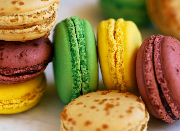 close up of colorful Jordan Winery French macarons