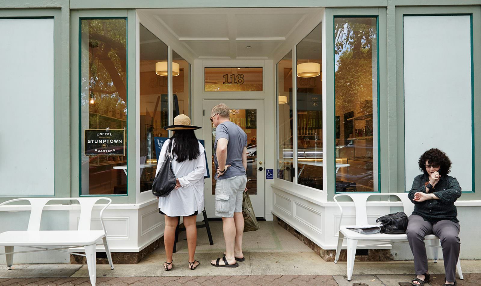 patrons standing outside Noble Folk Ice Cream and Pie Bar on the Healdsburg Square