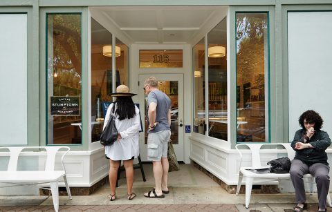 patrons standing outside Noble Folk Ice Cream and Pie Bar on the Healdsburg Square