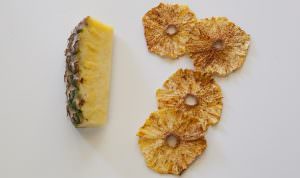 slice of pineapple next to slices of dehydrated pineapple