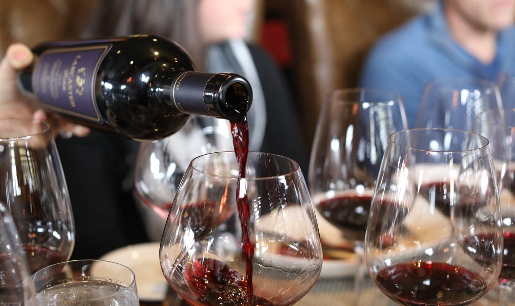 A higher alcohol cabernet sauvignon pouring into a wine glass.