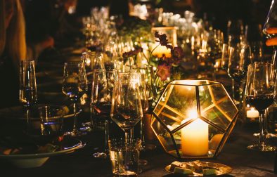 table setting for evening alfresco dining at Jordan Winery