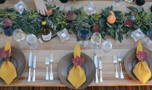 Fall Garland Table Runner with persimmons with Fall Place Setting and Fall Napkin Ring Holder