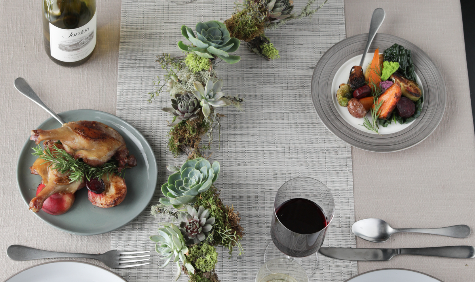 Thanksgiving Holiday Tablescape Centerpiece with branches and succulents