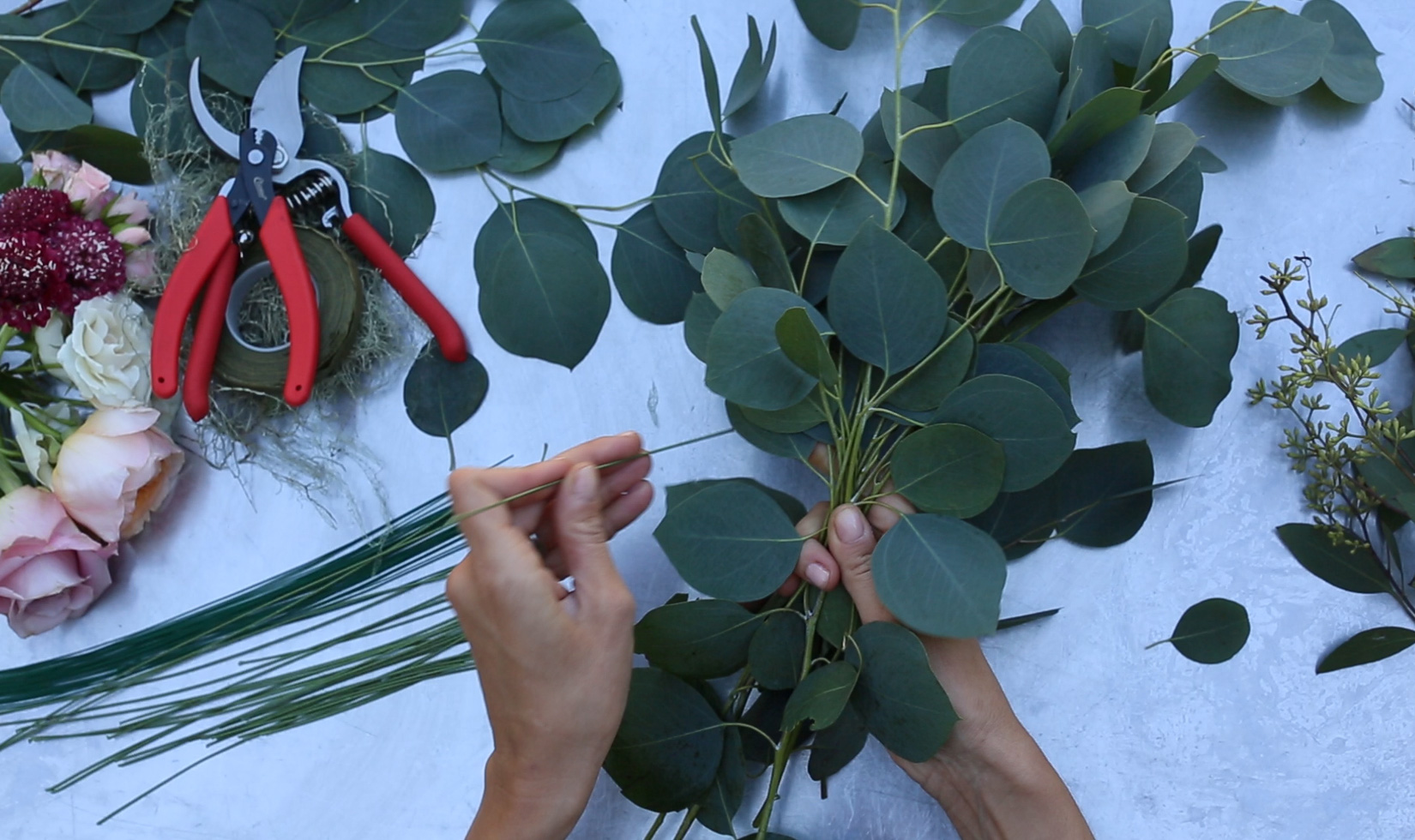 Making the base greenery garland