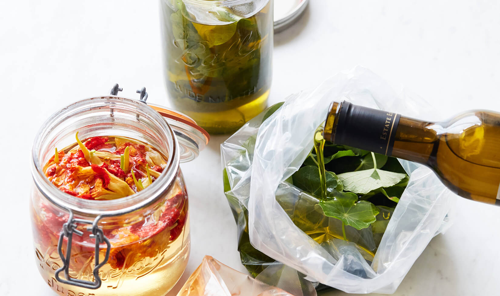 nasturtium flowers infused vinaigrette dressing