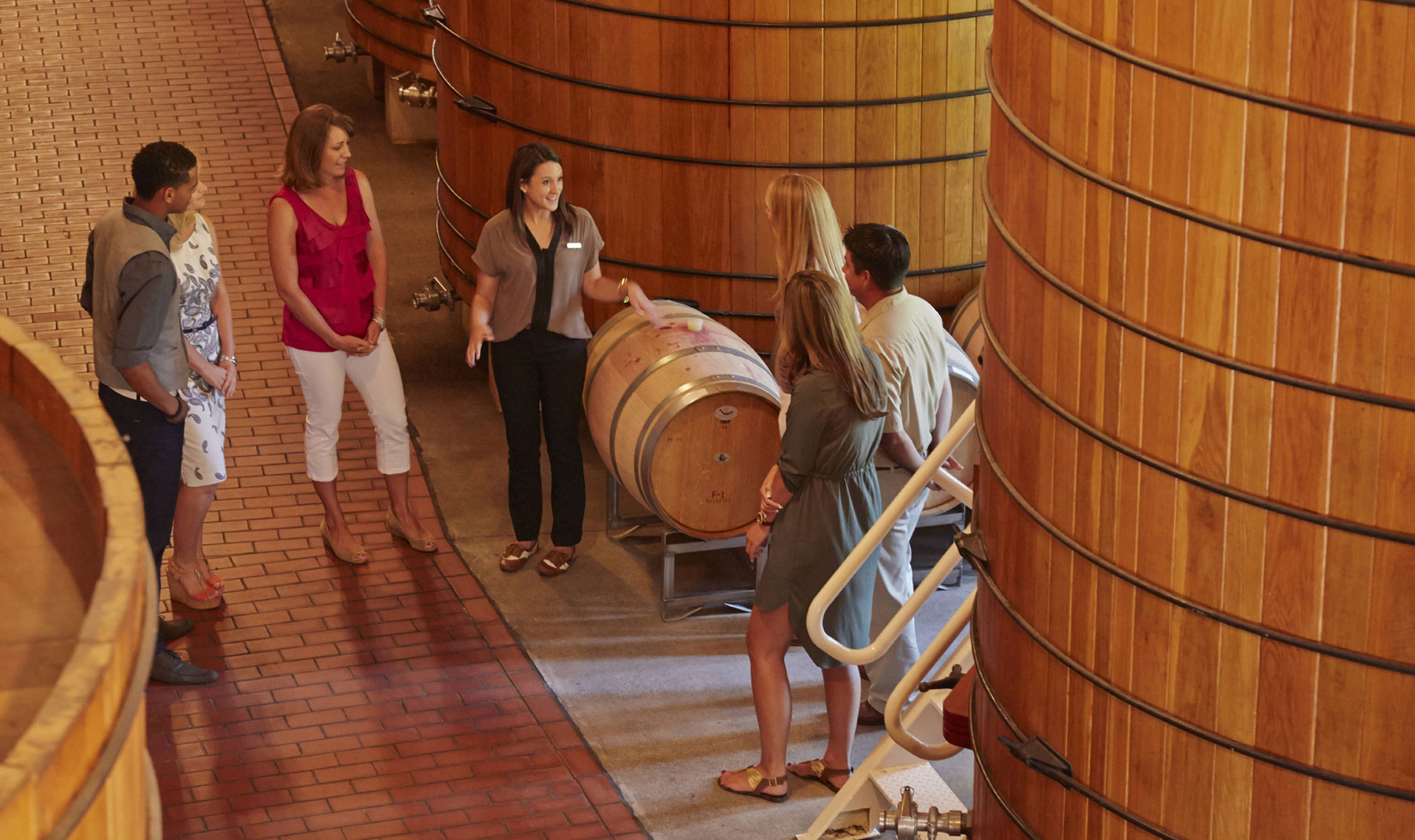 Jordan Winery tour, oak tank barrel room Healdsburg