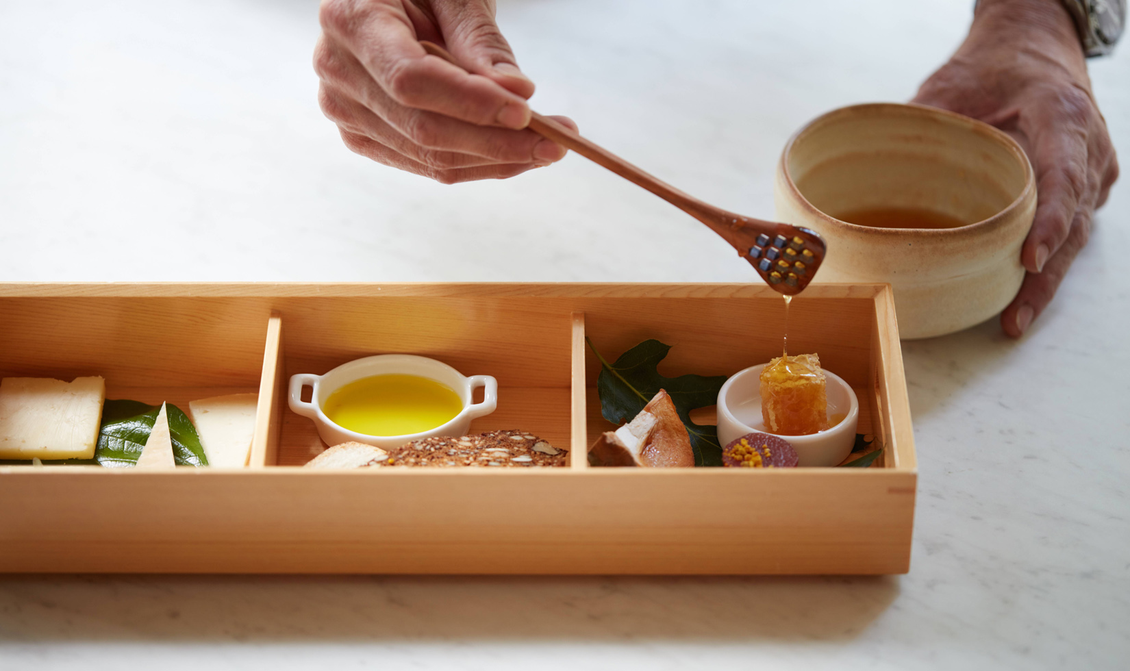 honey pouring on bento box