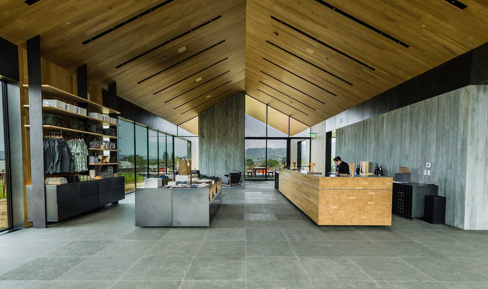 View of the interior of the new Silver Oak tasting room in Alexander Valley