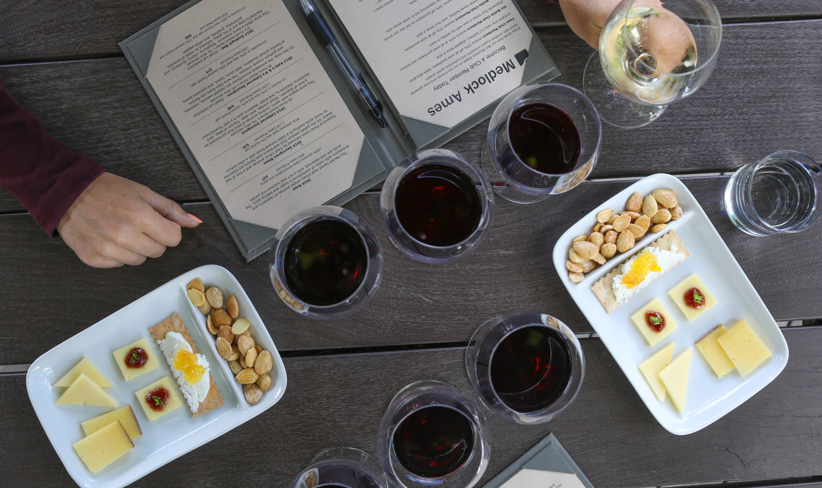 wine and cheese tasting with menus at Medlock Ames