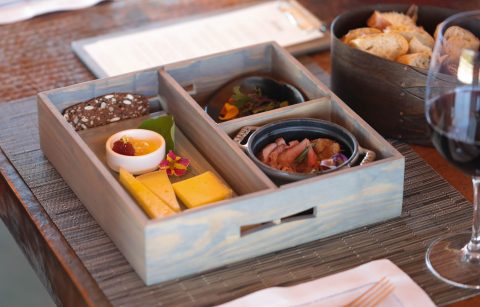 wine and cheese tasting bento box at Jordan Winery