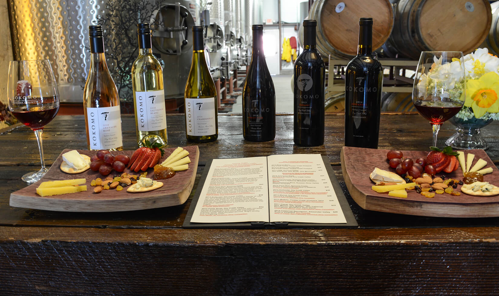 Kokomo Winery Wine and Cheese Pairing in Barrel Room