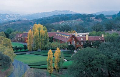 aerial photo of Jordan Winery Chateau with fall colors