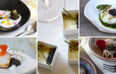 photo collage of 5 Jordan Winery dishes that show off caviar