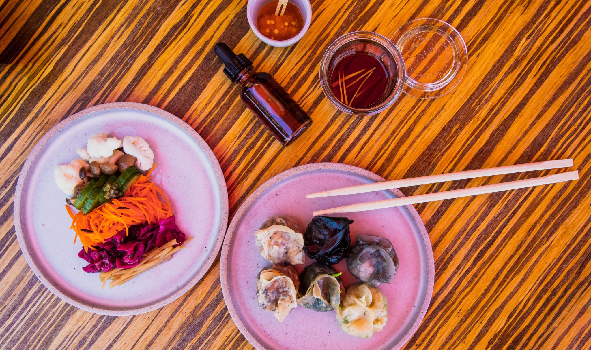 A variety of Houtskool Dumplings at Comstock Winery