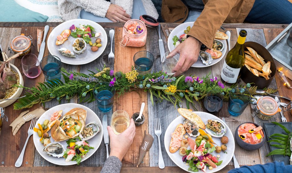 coastal dining table centerpiece on picnic table