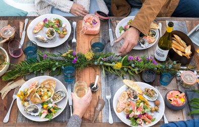 coastal dining table centerpiece on picnic table