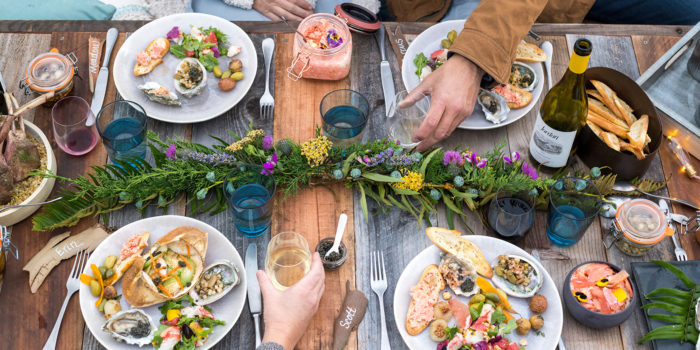 coastal dining table centerpiece on picnic table