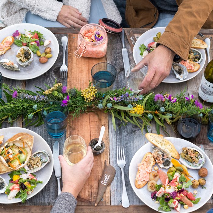 coastal dining table centerpiece on picnic table