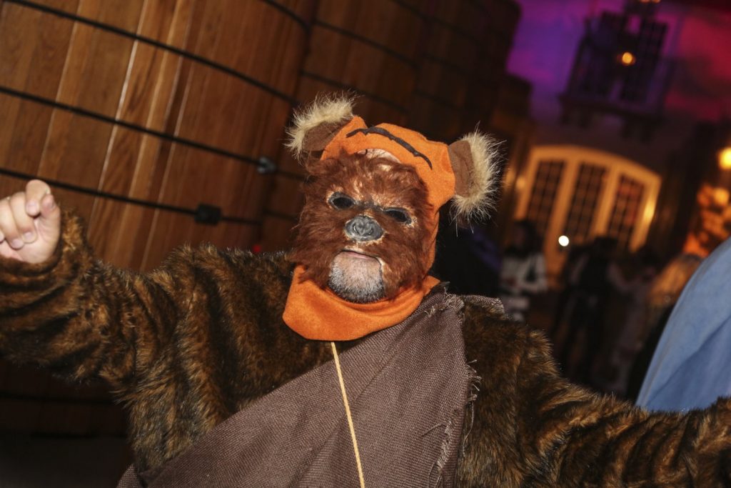 Guest dressed up as an ewok at Jordan's Halloween Party.