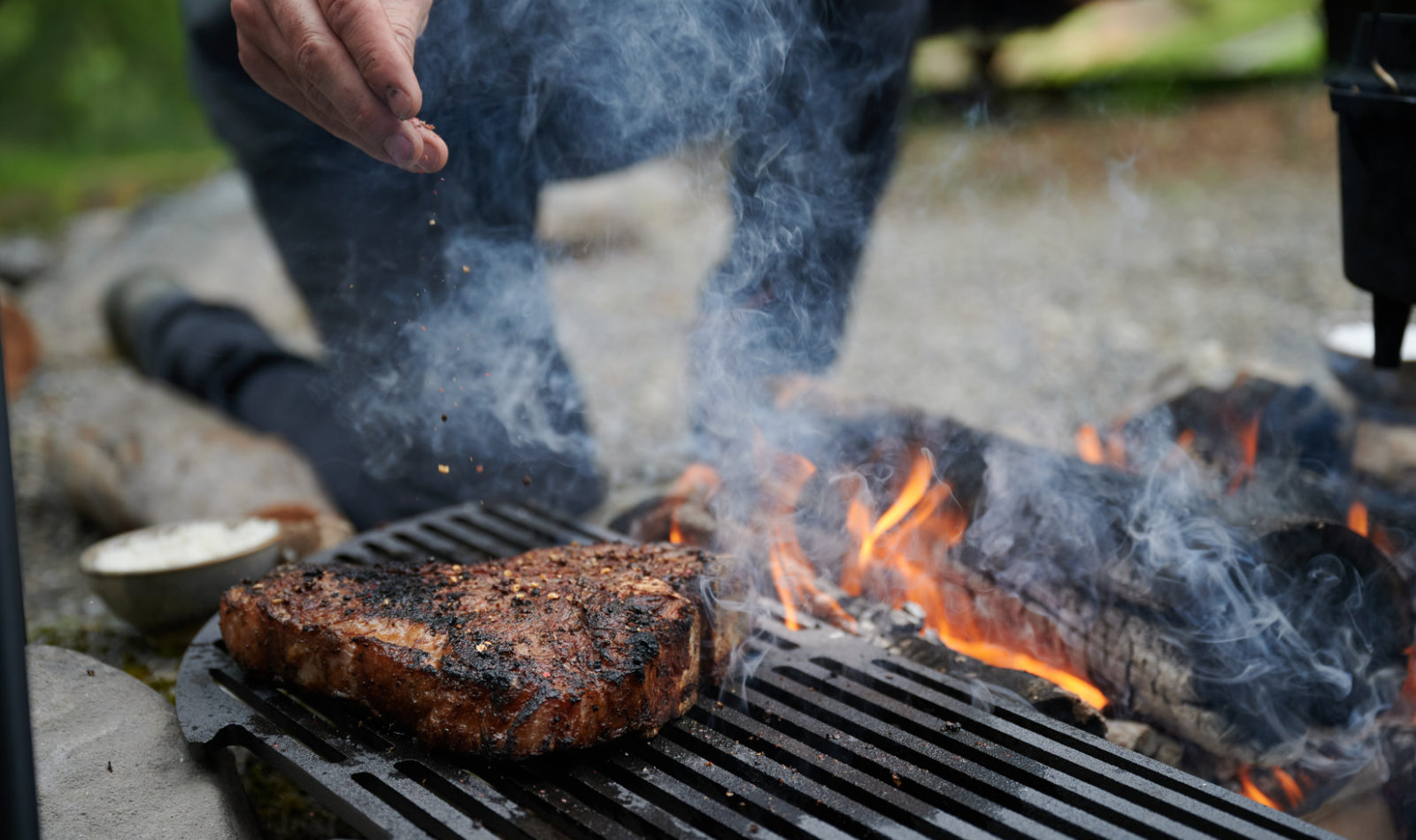 meat grilling on a open fire