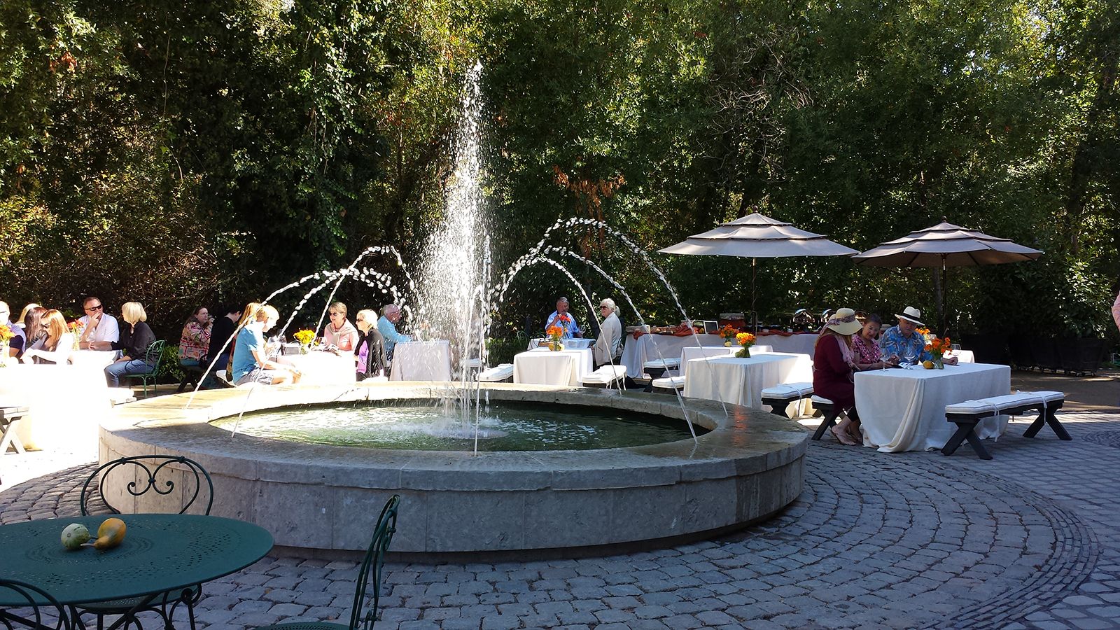 The fountains and patio at Buena Vista Winery. 