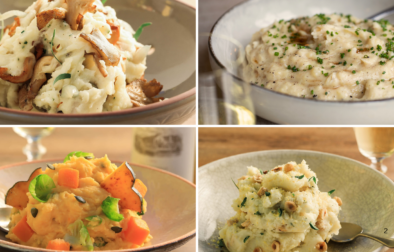 photo collage of four mashed potato recipes