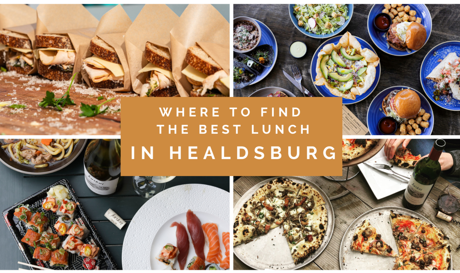 collage of four photos of lunch spreads