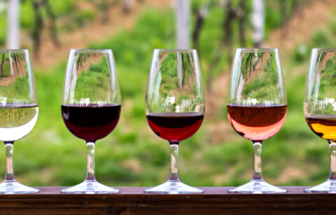 glasses of dessert wine on outdoor table